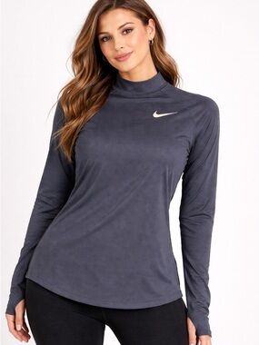 Nike women’s  Long-Sleeve Athletic Crew in Dark Gray with Lime Swoosh